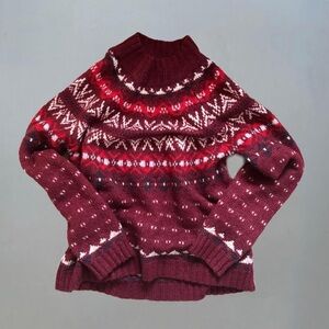 American Eagle Mock Neck Maroon Wine Fair Isle Sweater